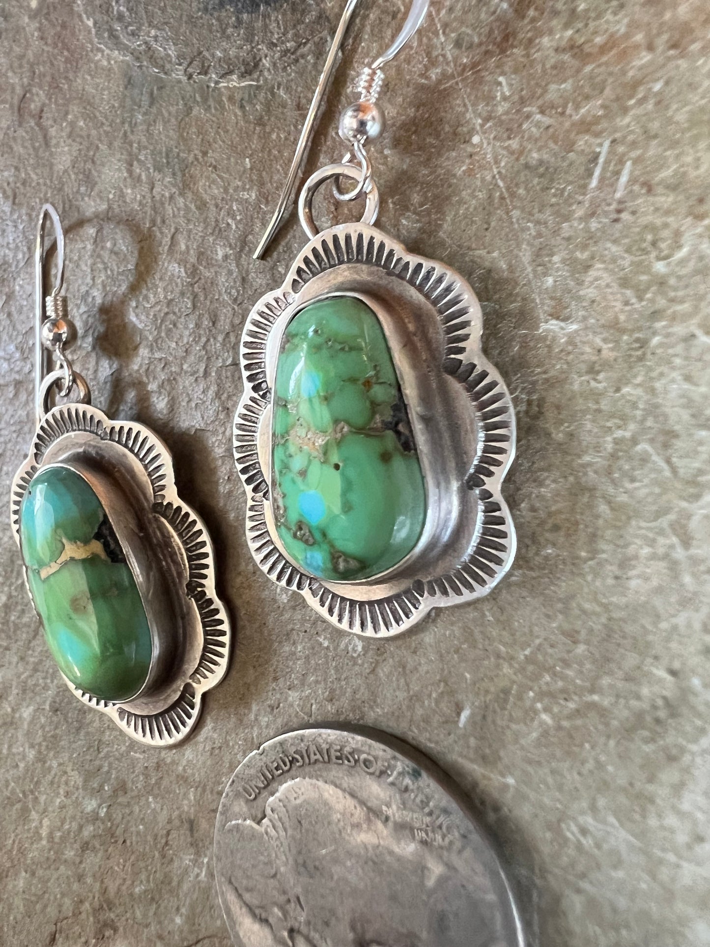 Navajo Handmade by Randall Endito, Sonoran Gold Turquoise & Sterling Silver Dangle Earrings