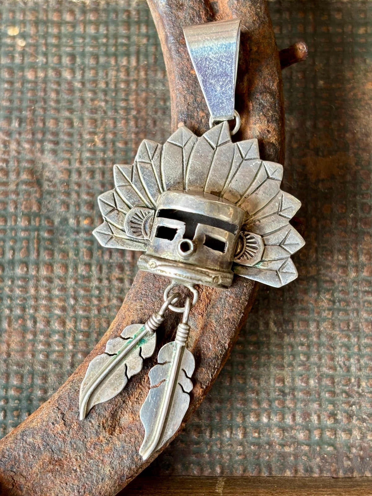 Vintage Navajo Handmade by Gary G. Sanchez, Sterling Silver Kachina Pendant