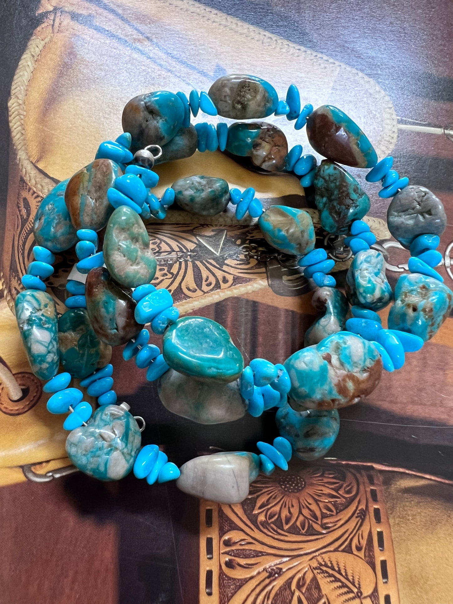 Chunky Fox & Sleeping Beauty Turquoise Sterling Silver Wrap Bracelet