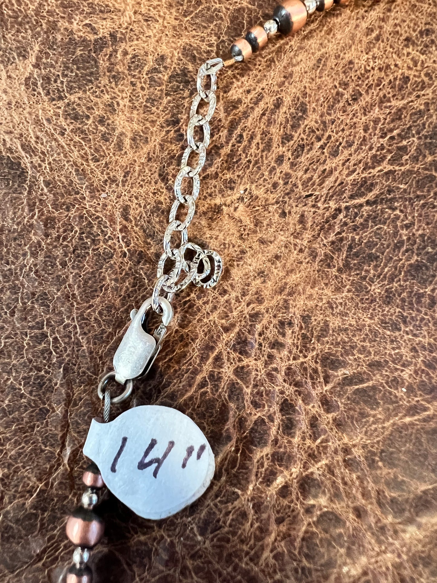 Copper & Sterling Silver 2-4mm Bead Necklace 14-16”, Bracelet 7-8” & Earrings 2.5” SET