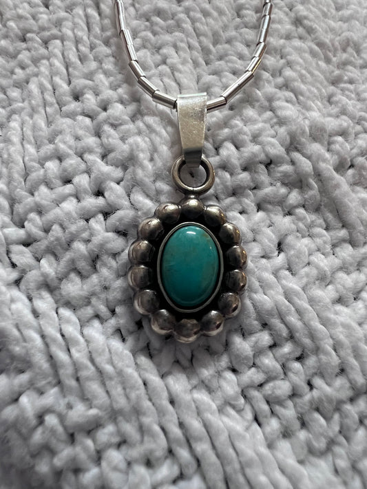 Southwest Sterling Liquid Silver Necklace & Tyrone Turquoise Pendant
