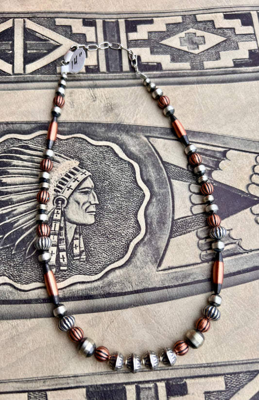 Copper & Sterling Silver 5-8mm Bead Necklace 14”-16”