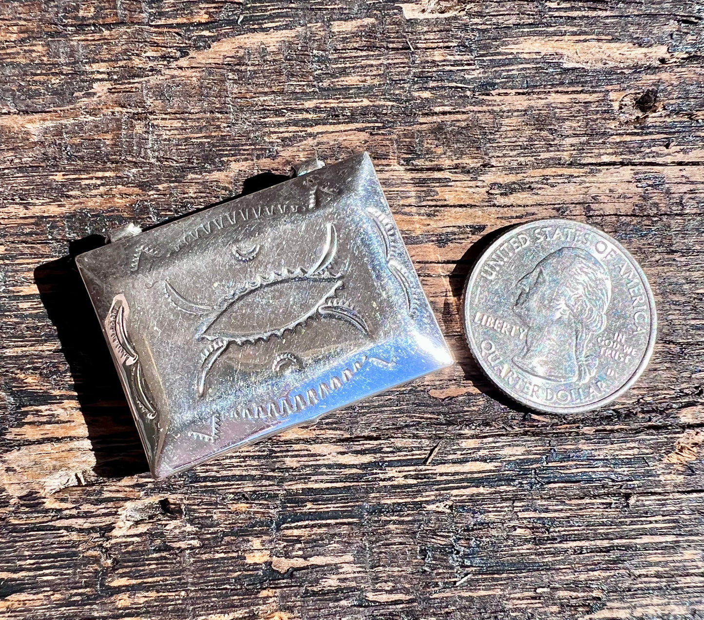 Vintage Sterling Silver Navajo Handmade Rectangle Pill Box