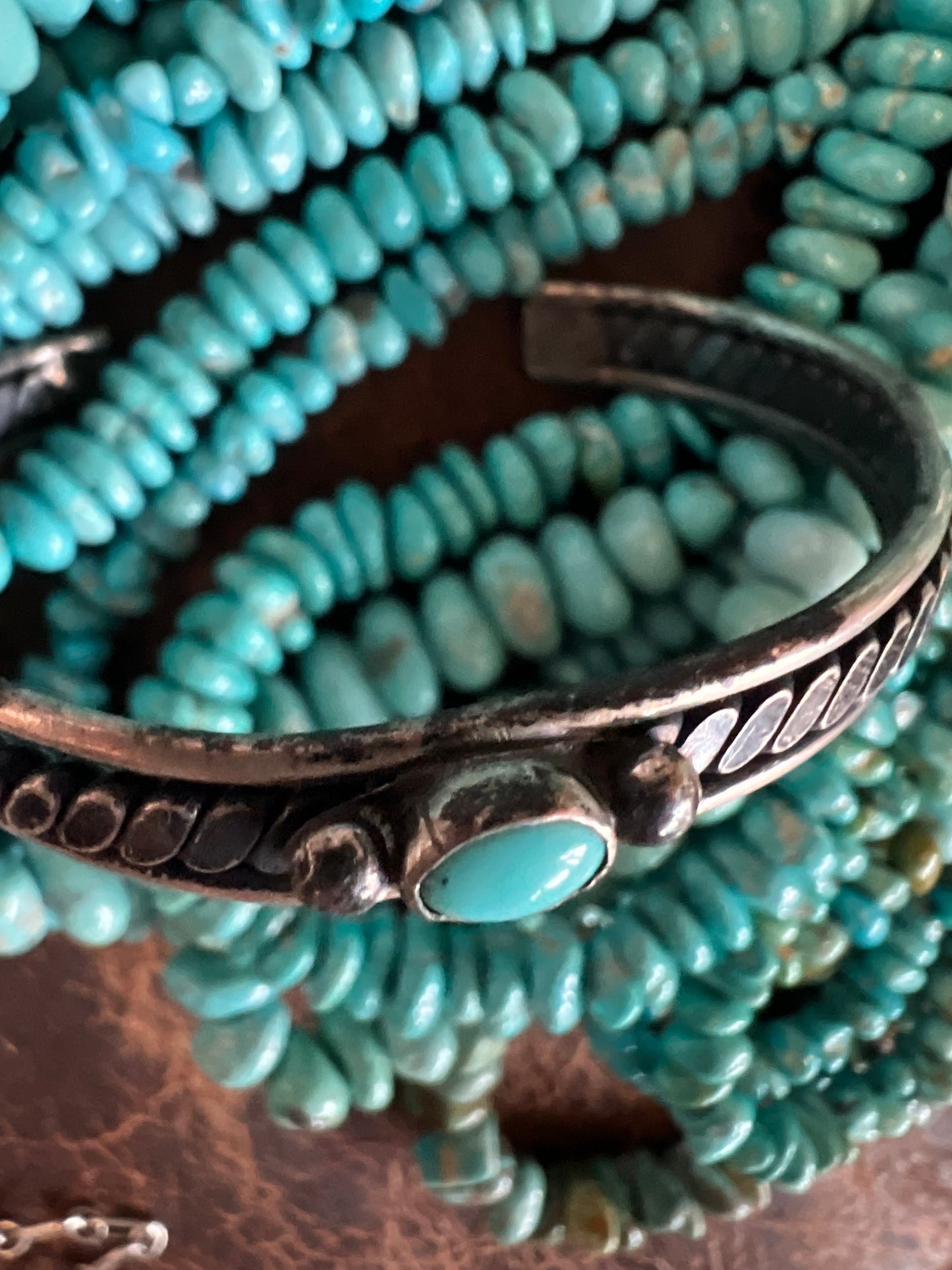 Vintage Dainty Sterling & Turquoise Cuff Bracelet Sz 5.25”