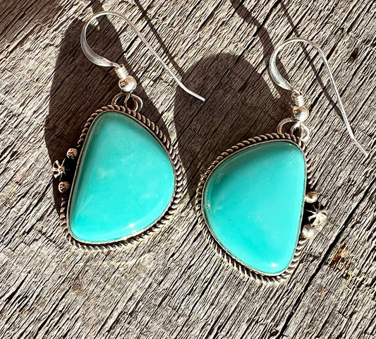 Sonoran Turquoise & Sterling Silver Dangle Earrings. Navajo Handmade by Antoinette Platero