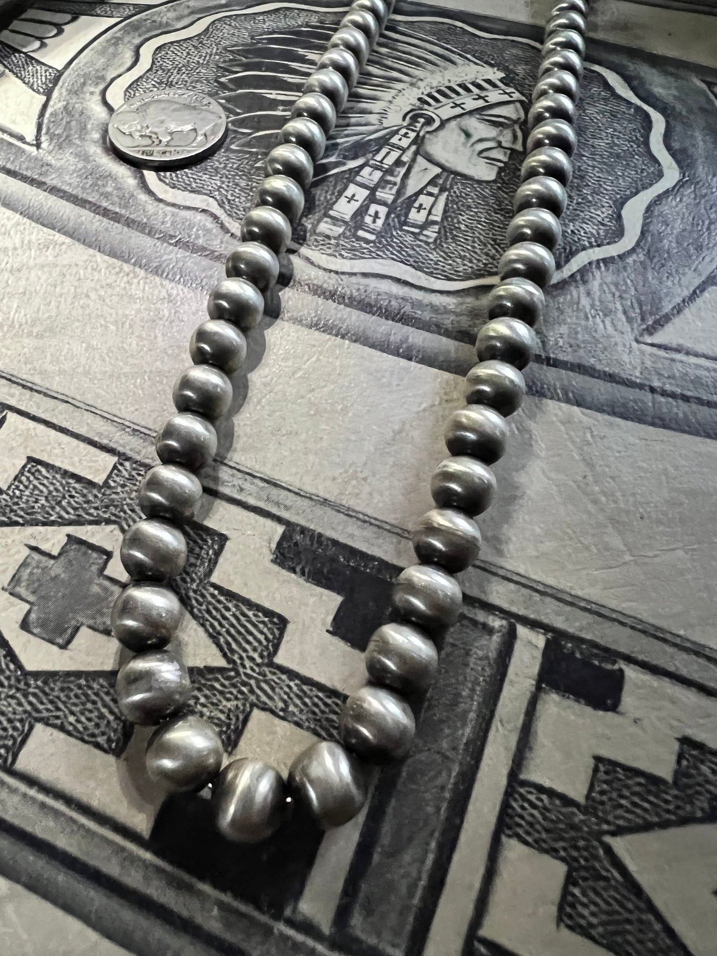 Handmade by Bryannen Halwood- Sterling Silver Navajo Pearls 24” 8mm