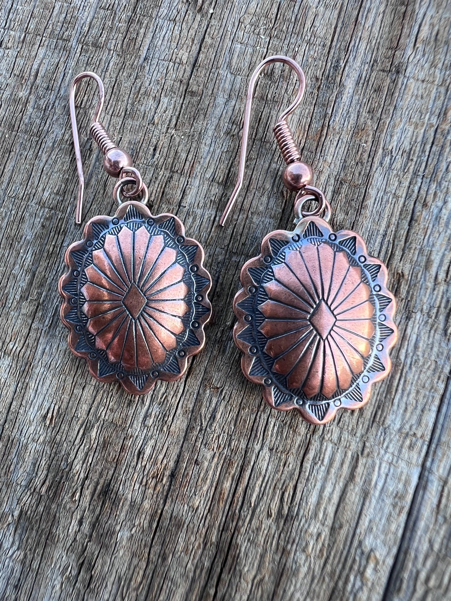 Copper Concho Dangle Earrings 1 5/8”