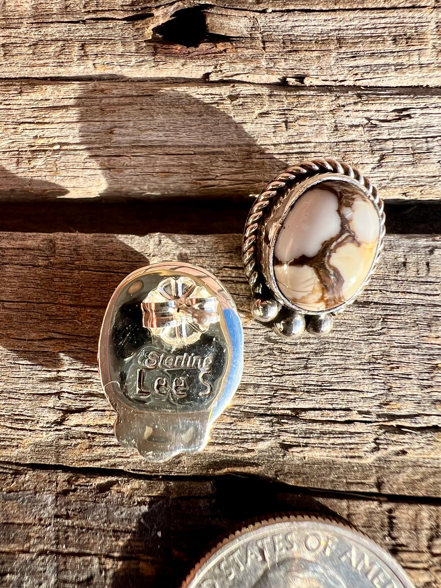 Wild Horse Magnesite & Sterling Silver Post Earrings- Navajo Handmade by Lee Sandoval
