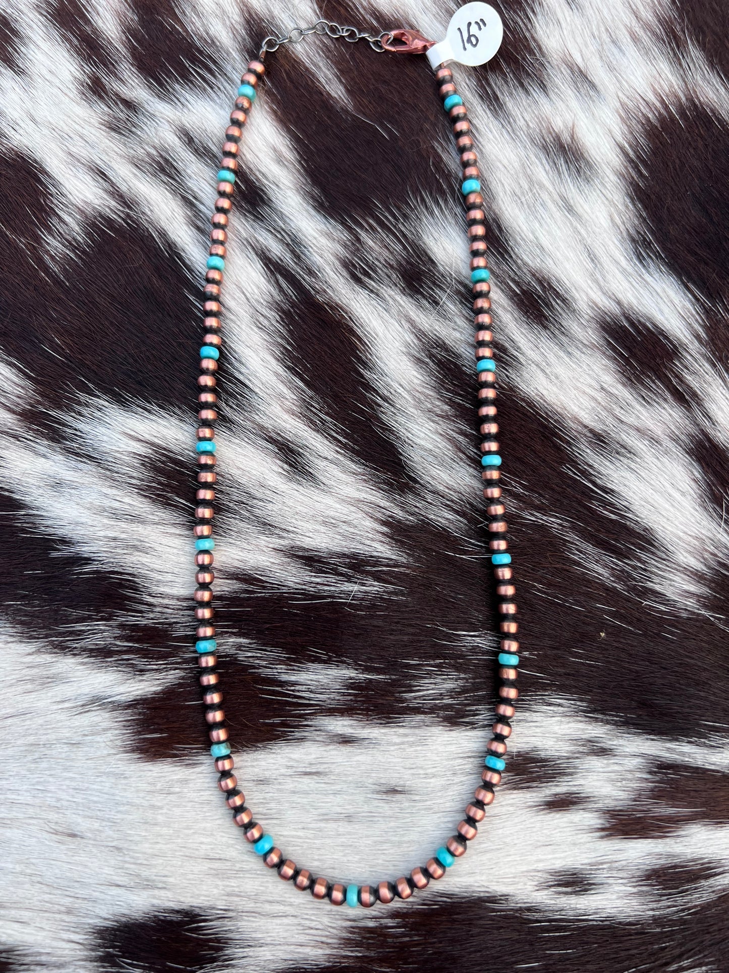 Genuine Oxidized Copper & Turquoise 4mm Bead Necklace 16”-18”
