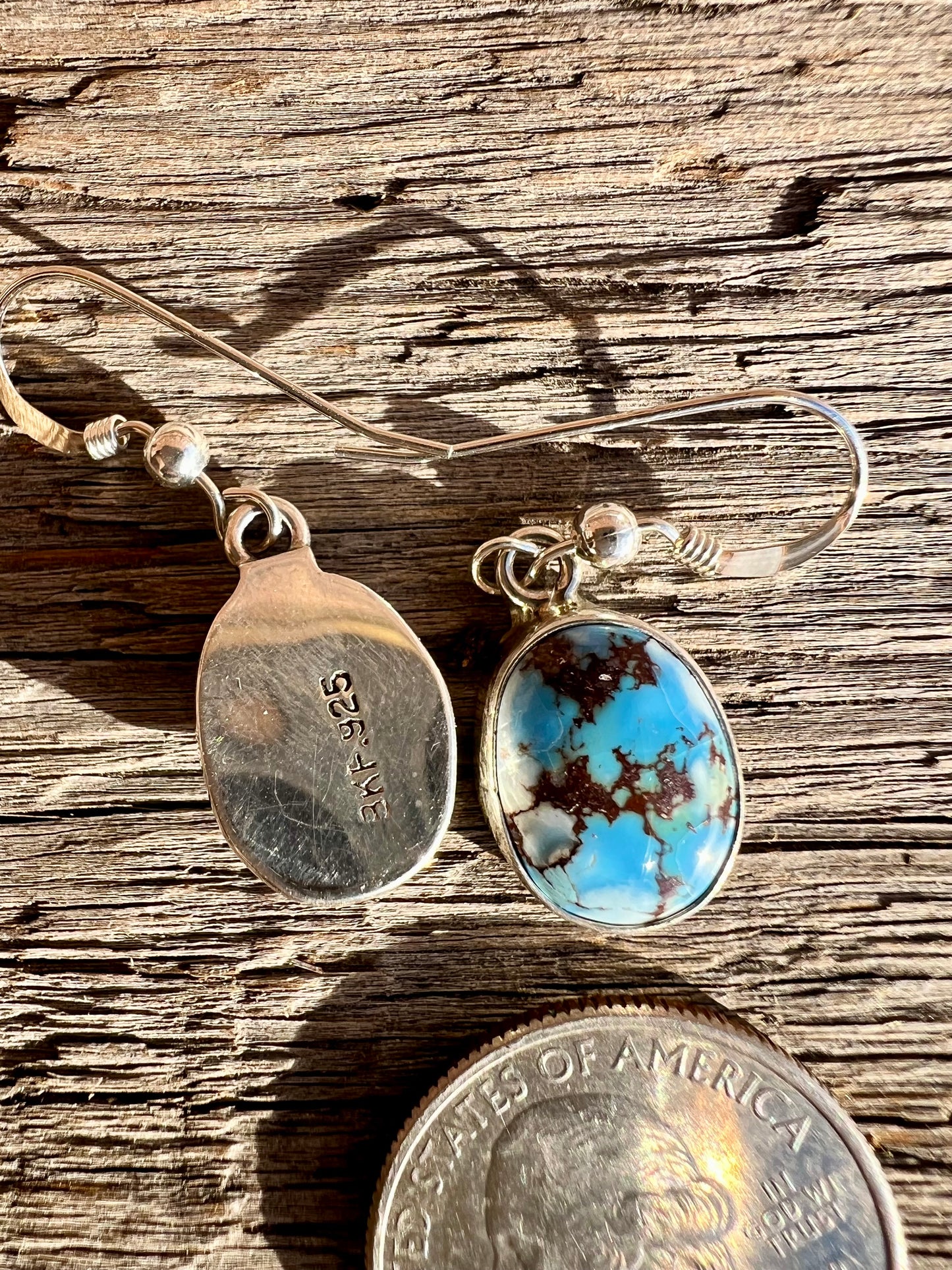 Golden Hills Turquoise & Sterling Silver Dangle Earrings- Navajo Handmade by Burt Francisco