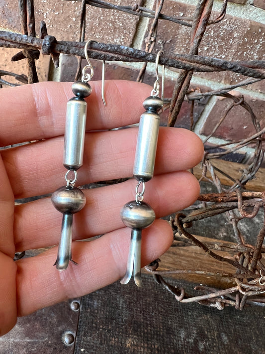 Sterling Silver Long Blossom Earrings- Navajo Handmade by Tanisha Haley 3”