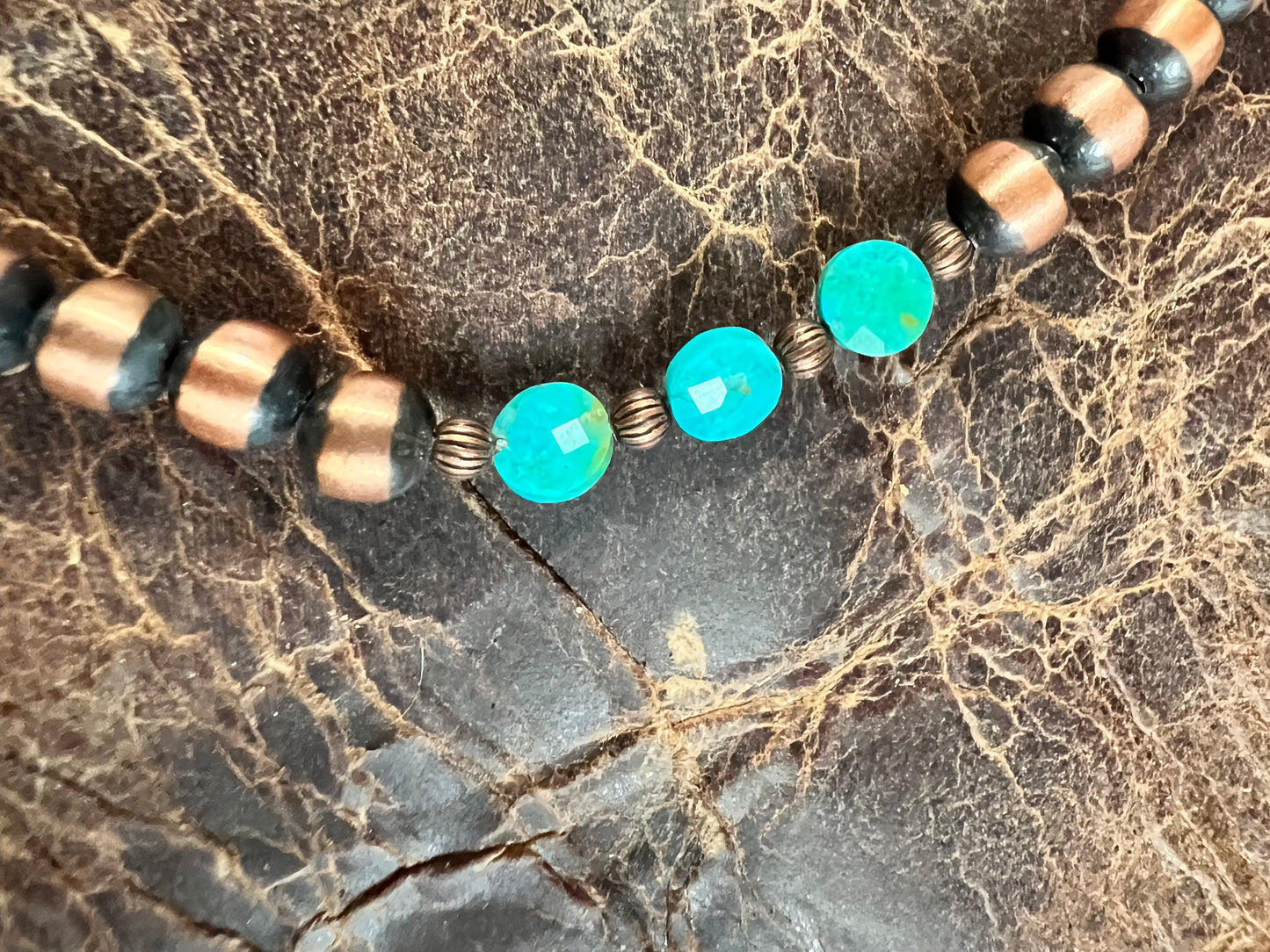 Copper & Faceted Turquoise 6mm Bead Necklace 18-20” & Bracelet 7-8” Set