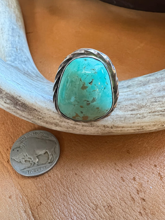 Navajo Handmade by Michael Gleason. Kingman Sterling Ring Sz 8 Adjustable