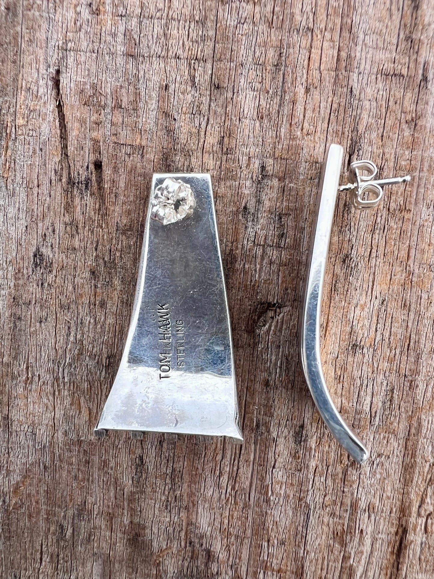 Native Navajo Handmade by Tom Hawk, Sterling Post Earrings 1.5”