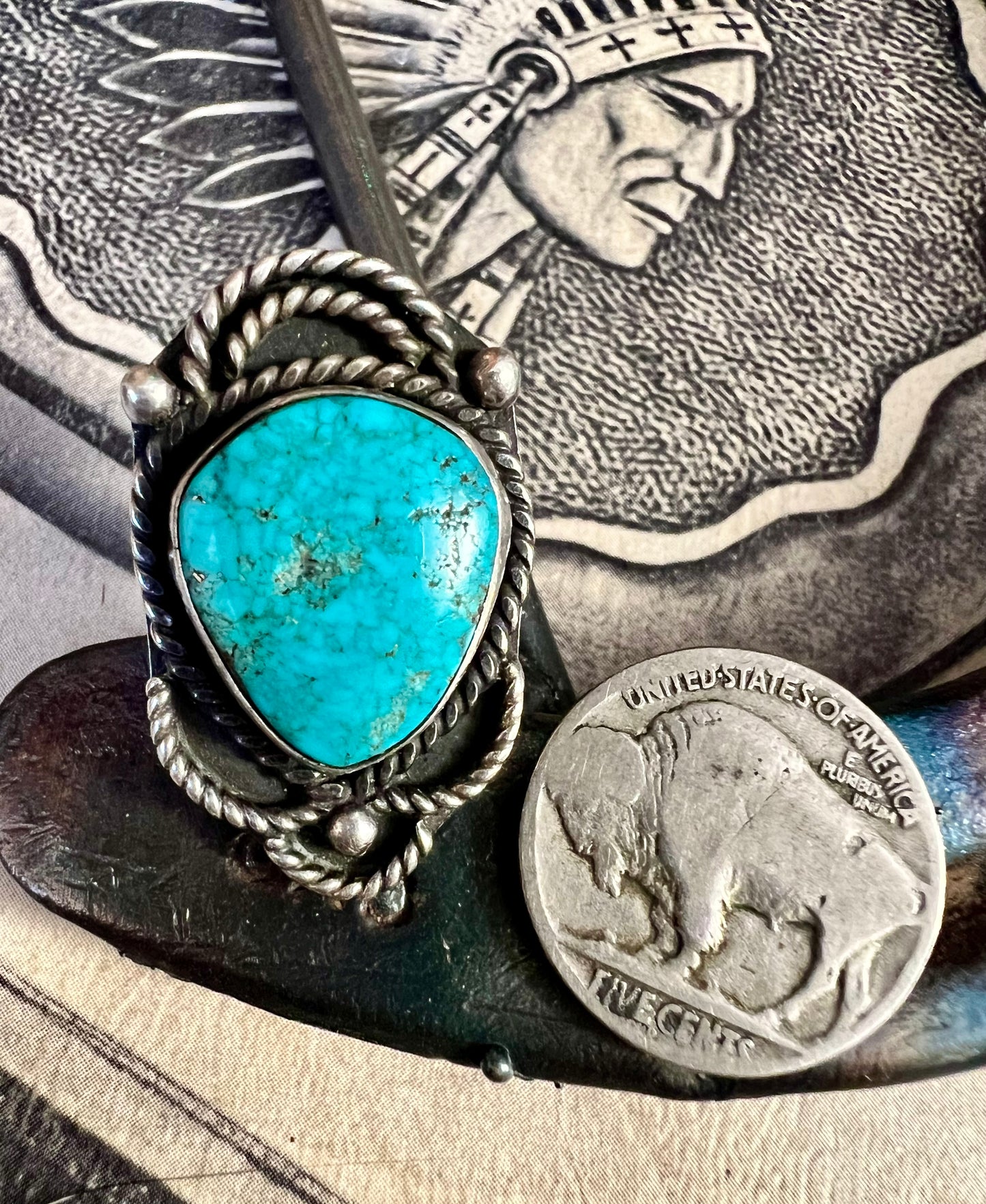 Vintage Handmade Sterling & Turquoise Ring Sz 7