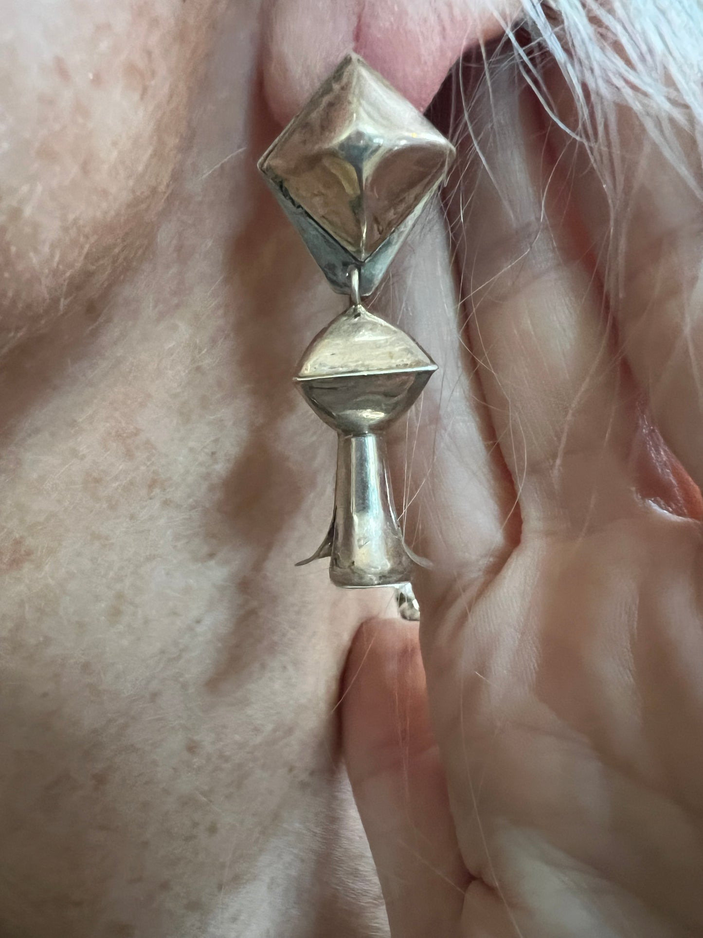 Navajo Handmade by Leon Curley Sterling Silver & Turquoise Square Bead Squash Blossom Necklace & Post Earrings Set