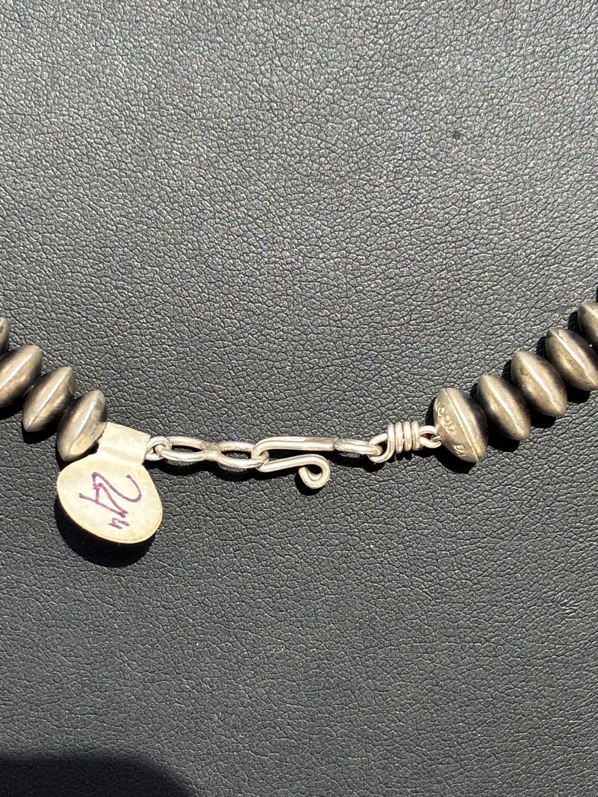 Navajo Pearls Handmade by Bryannen Halwood. Sterling Silver 8mm Saucer Bead Necklace 24”