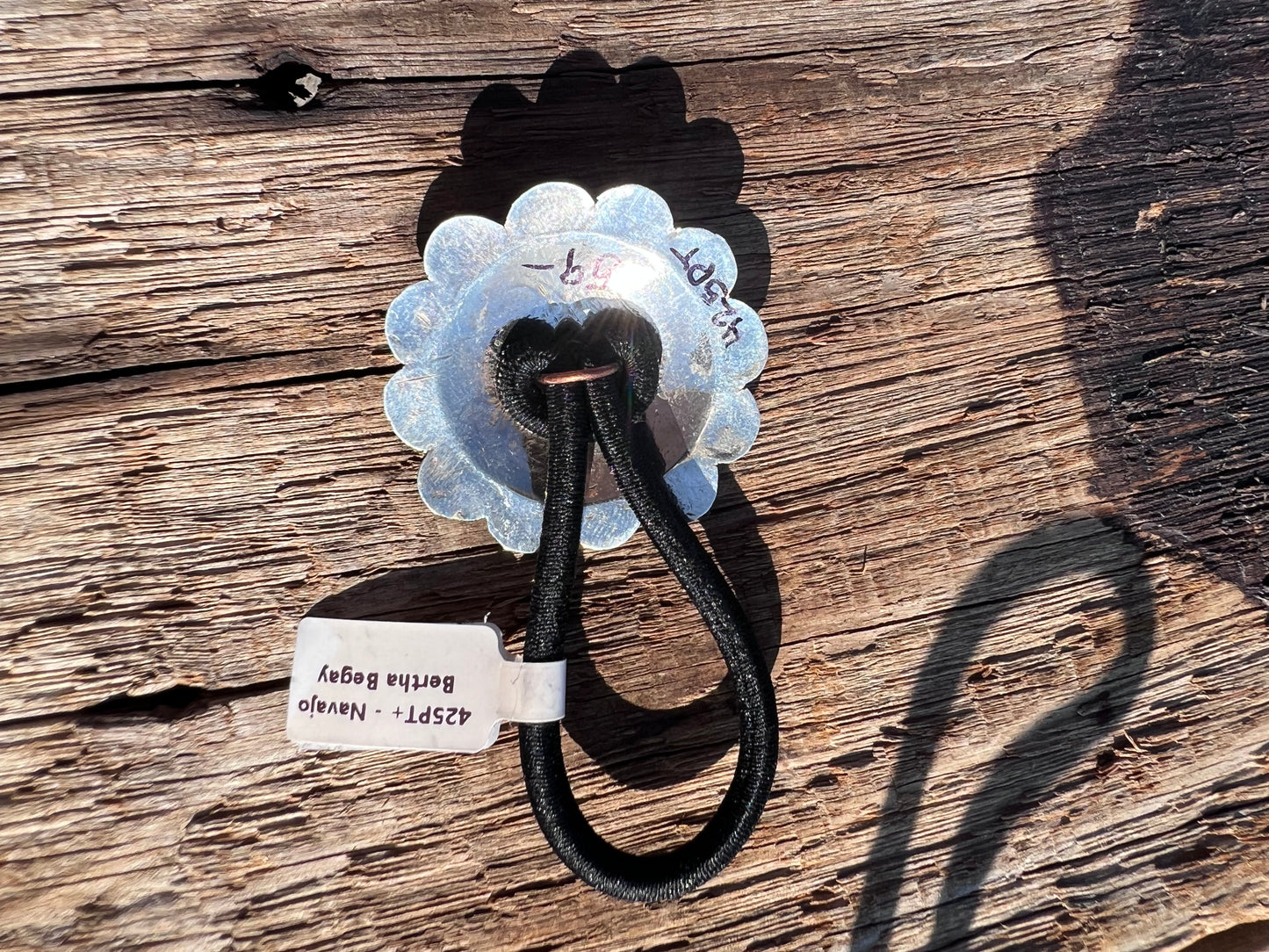 Navajo Handmade by Bertha Begay Sterling Scalloped Concho 1.5” Hair Tie
