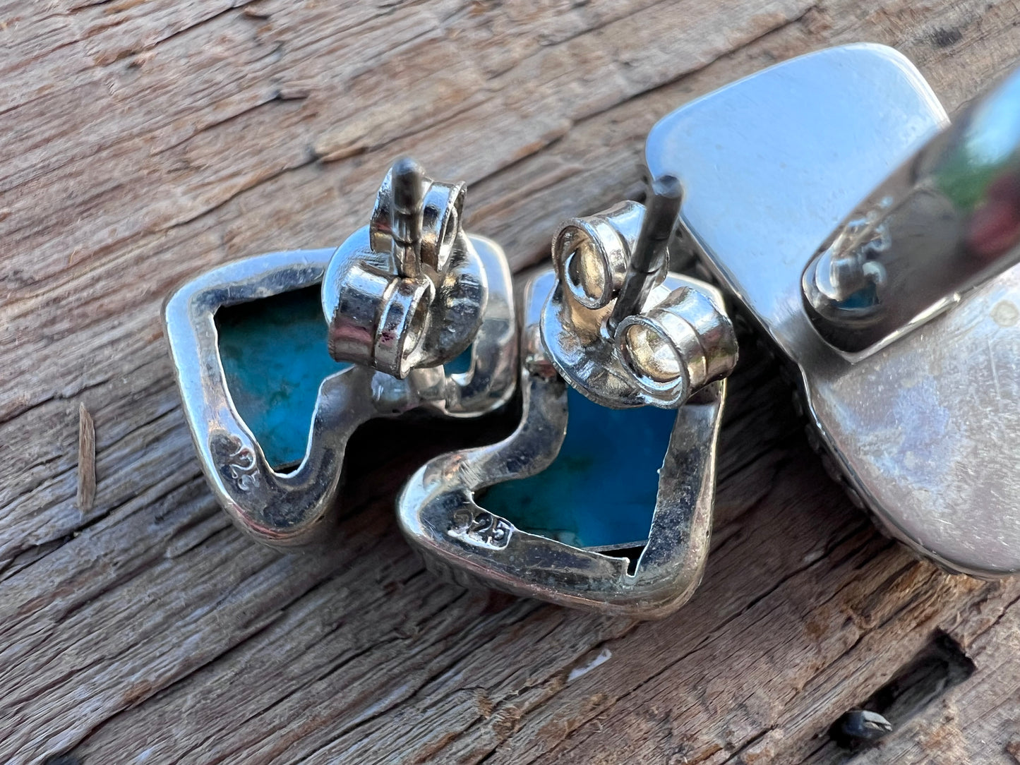 Southwest Sterling & Turquoise Cowboy Boot Post Earrings 1/2” & Ring 1” Sz 7 SET