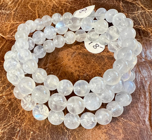 Moonstone 7.5mm Round Bead Stretch Bracelet Sz 7
