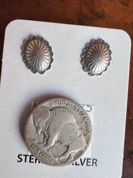 Southwest Sterling Dainty Post Earrings 1/2” x 3/8”
