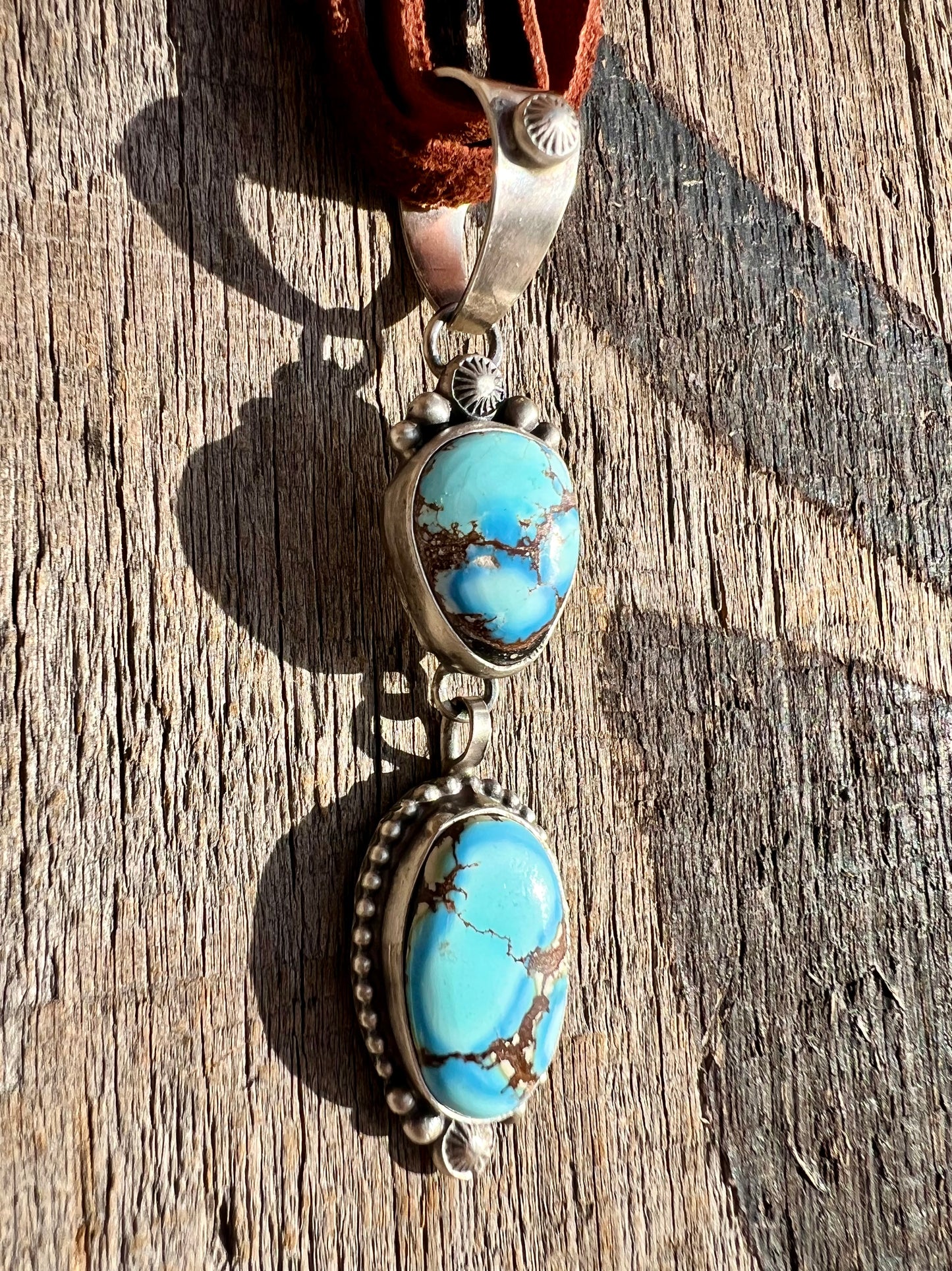 Golden Hills Turquoise & Sterling Silver 2-stone Pendant -Navajo Handmade  by Thomas Francisco