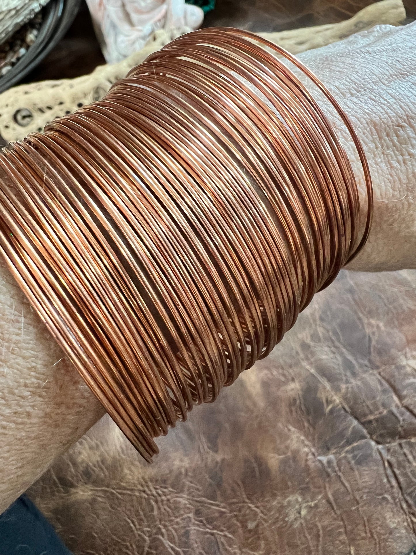 Long Copper Wire Cuff Bracelet 2.5” wide Sz 6 6/8”