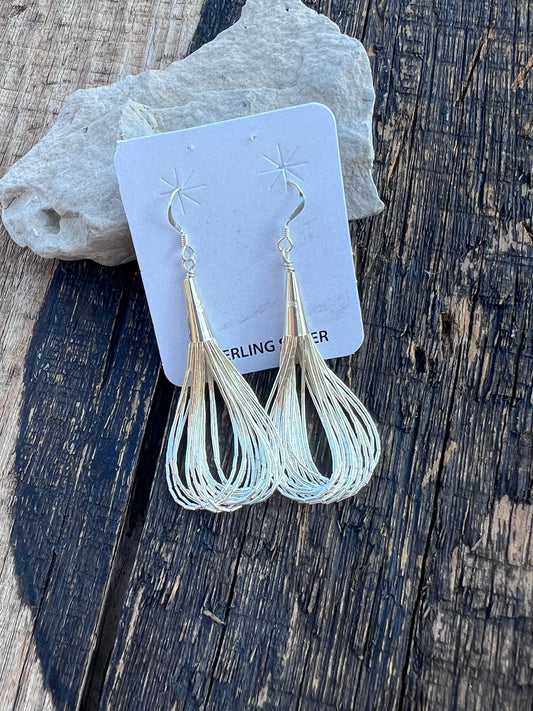 Sterling Liquid Silver Heishi 15-strand Dangle Hoop Earrings 2”