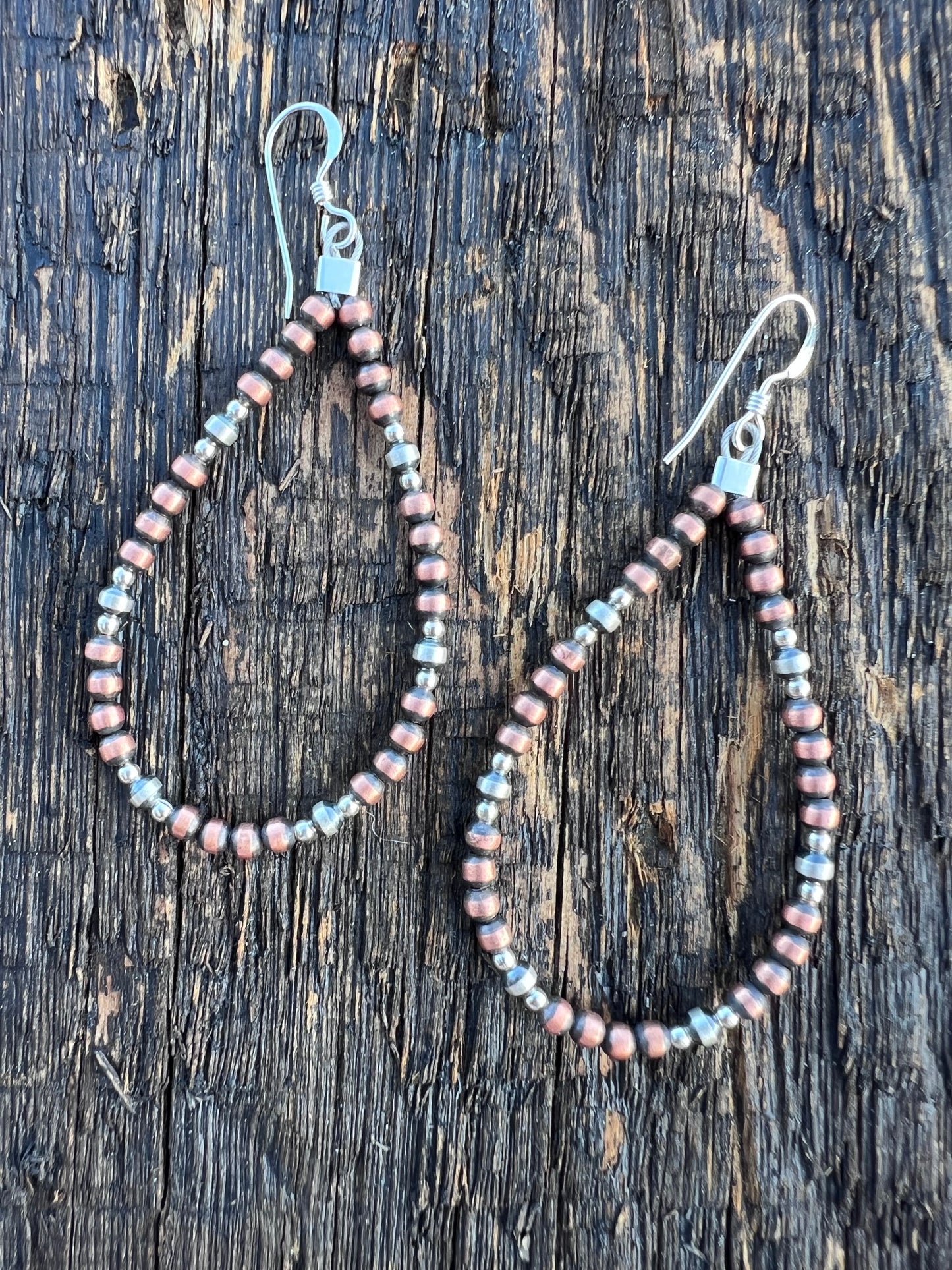 Copper & Sterling Bead Dangle Hoop Earrings 2.75”