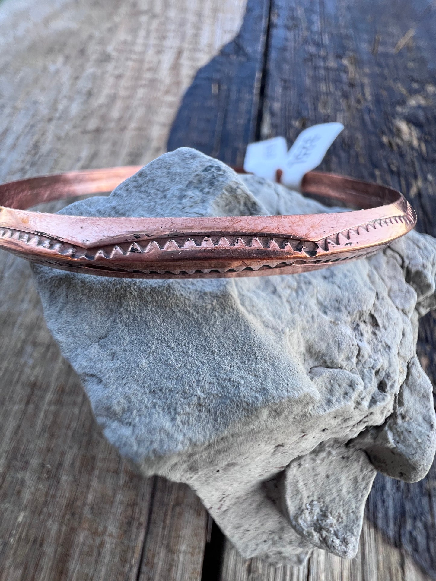 Navajo Handmade Carinated Southwest Stamped Copper Bangle Bracelet 2.5”
