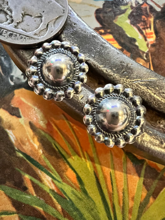 Sterling Silver Concho Post Earrings 1/2”