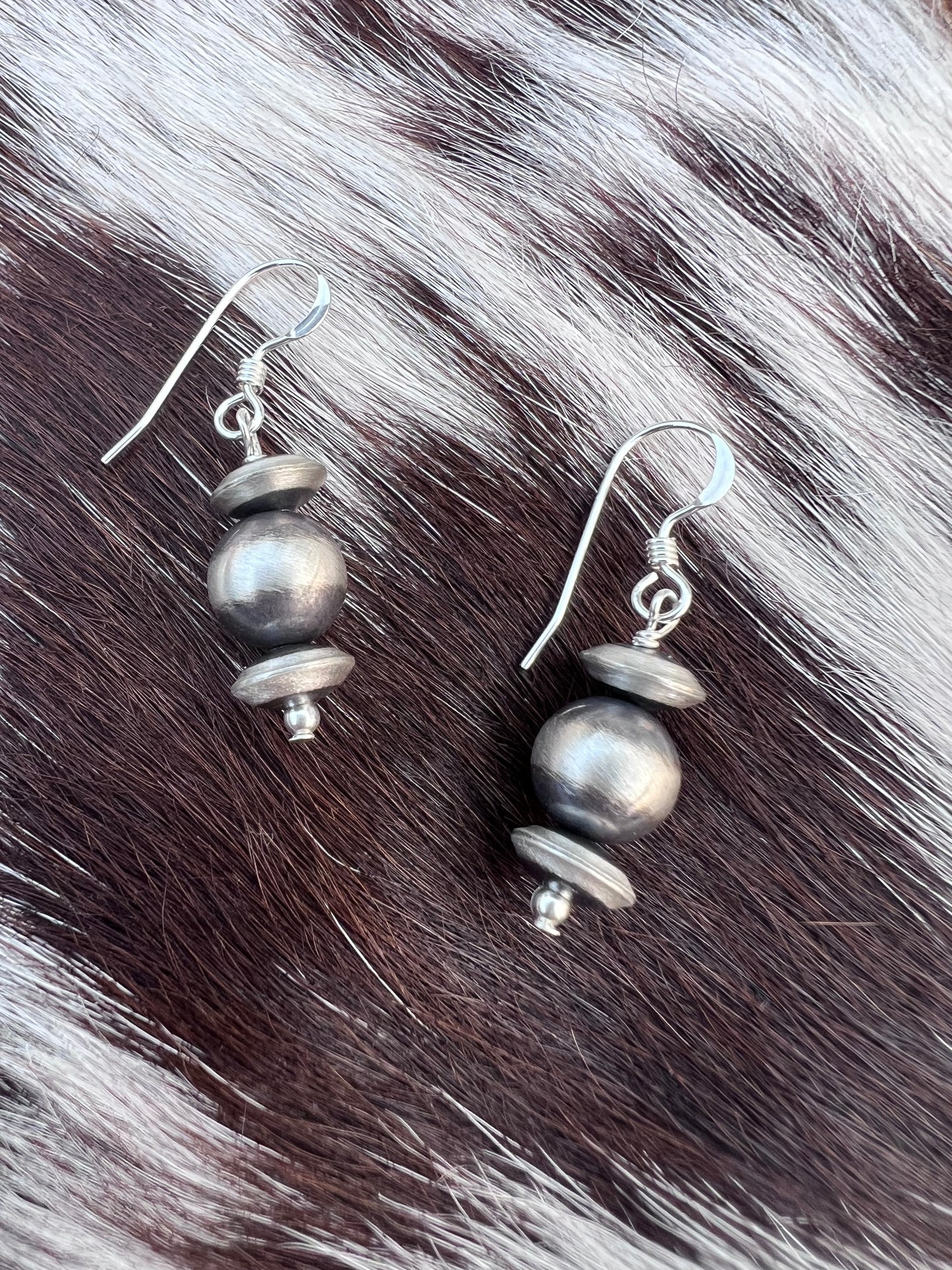 Sterling Oxidized Bead 7-8mm Dangle Earrings 1.3”