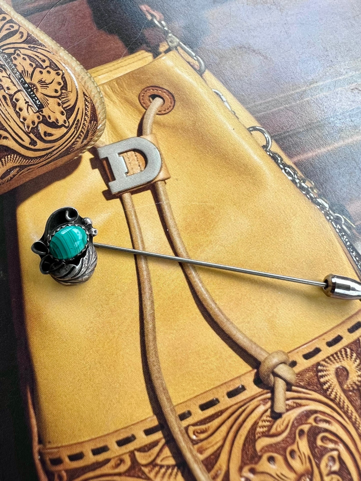 Vintage 1940’s Sterling & Malachite Hat Pin