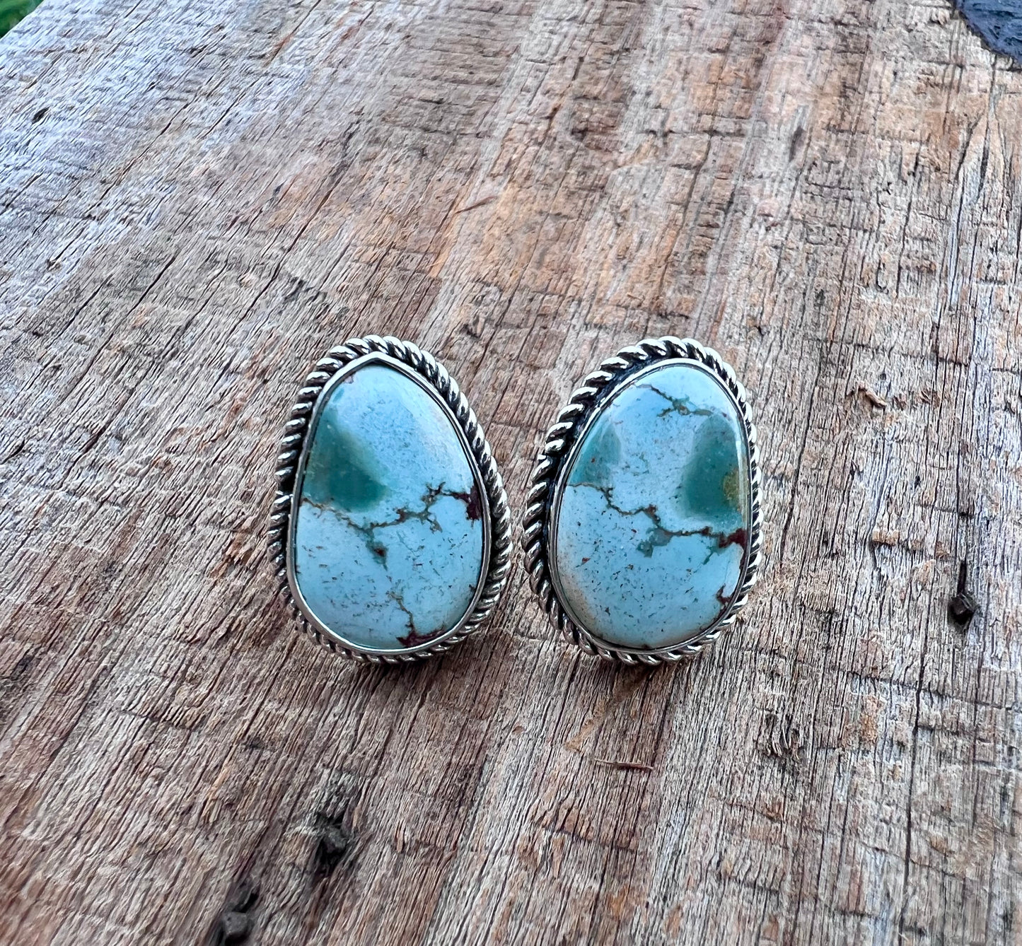 Native Navajo Handmade Sterling & Golden Hills Turquoise Post Earrings 3/4”