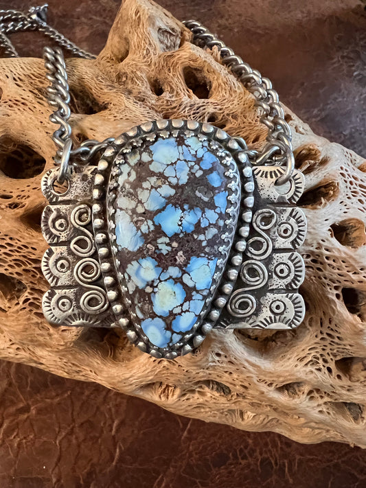GORGEOUS Golden Hills Turquoise & Sterling Reversible Pendant with Cactus Design on a Heavy Sterling Chain Necklace - Handmade by Kathy Sands!!!!!
