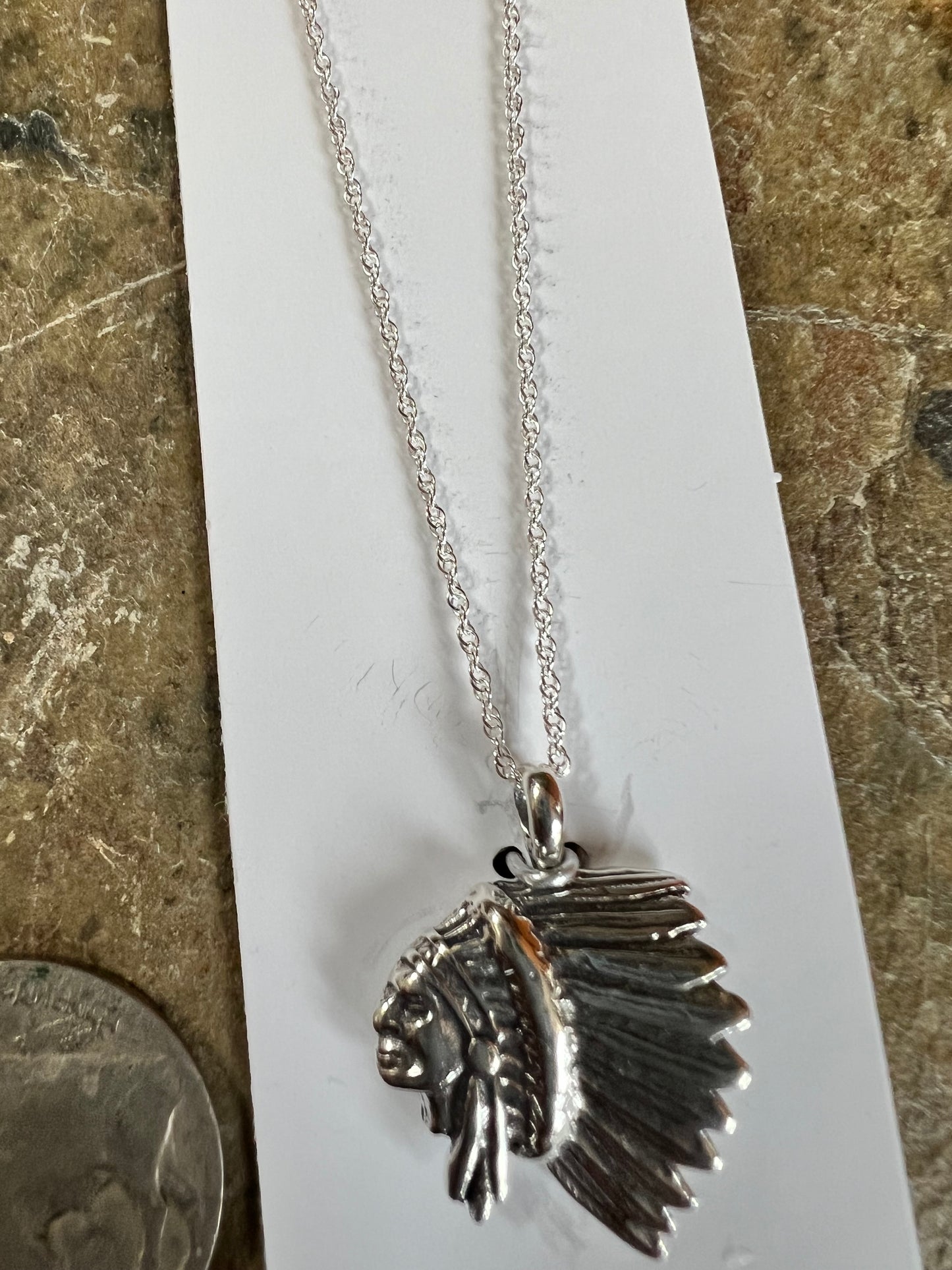 Sterling Silver Chief Pendant & Rope Chain 18”