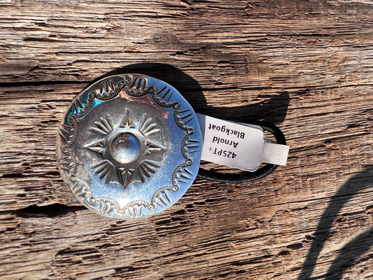 Navajo Handmade by Arnold Blackgoat Sterling Concho 1.5” Hair Tie