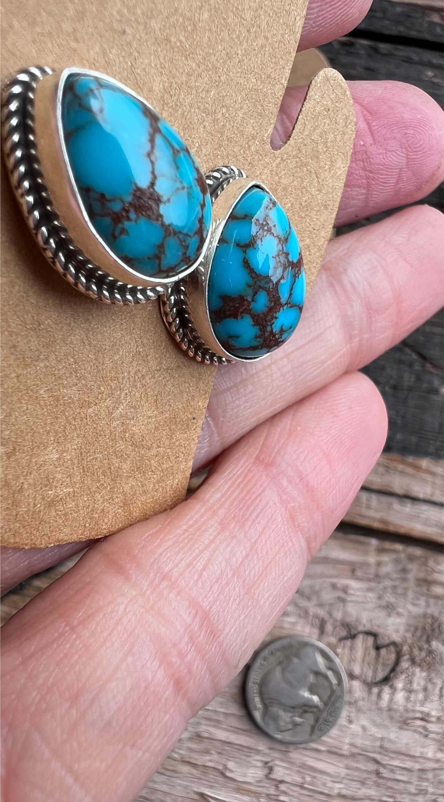 Navajo Handmade Sterling & Prince Turquoise Post Earrings 3/4”