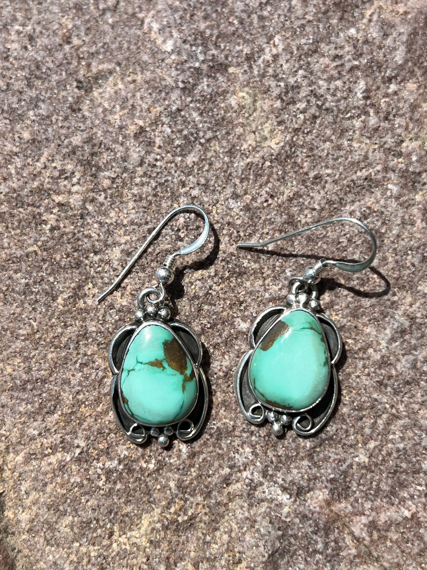 Navajo Handmade Sterling & Carico Lake Turquoise Dangle Earrings 1.5”