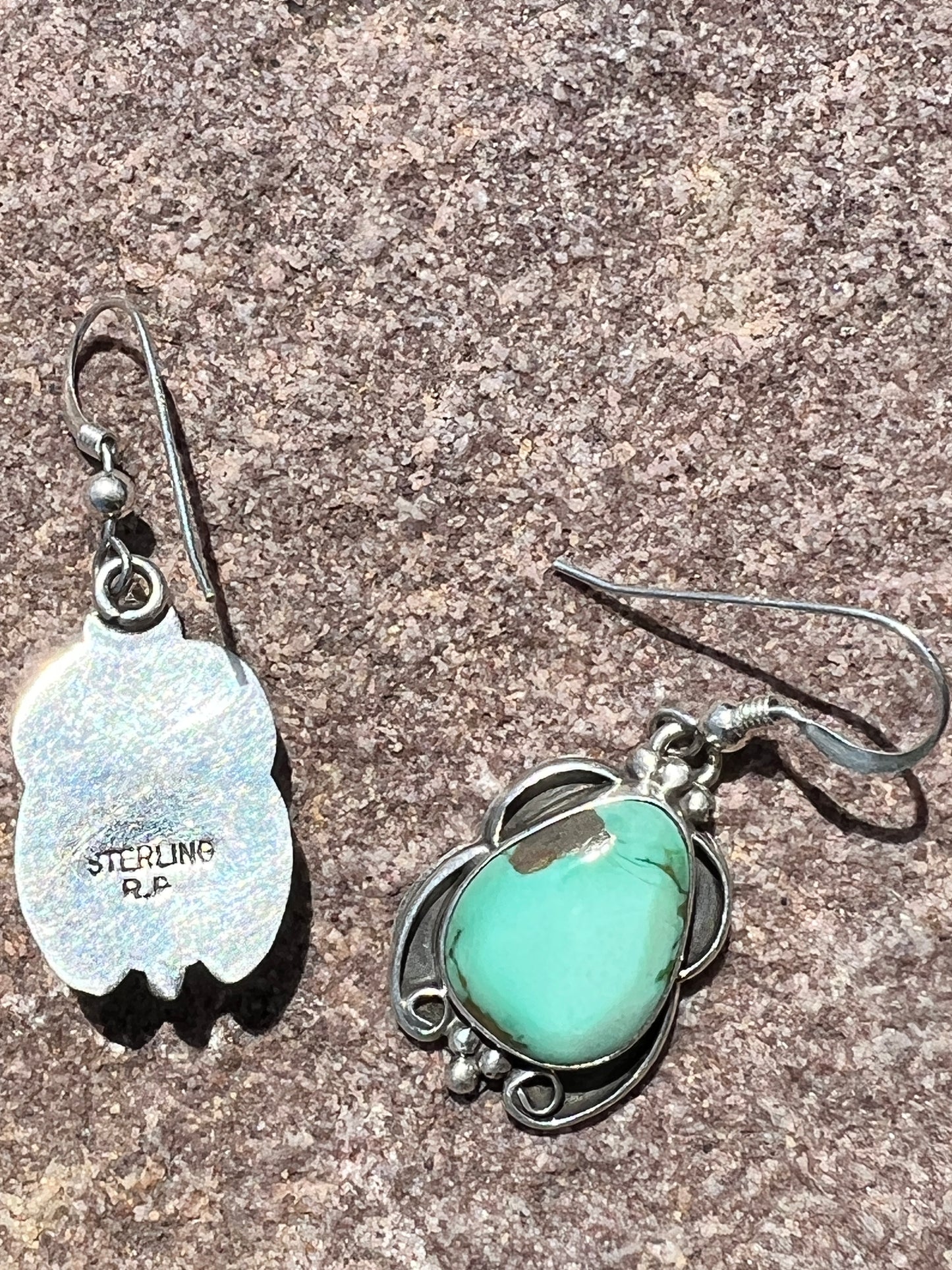 Navajo Handmade Sterling & Carico Lake Turquoise Dangle Earrings 1.5”